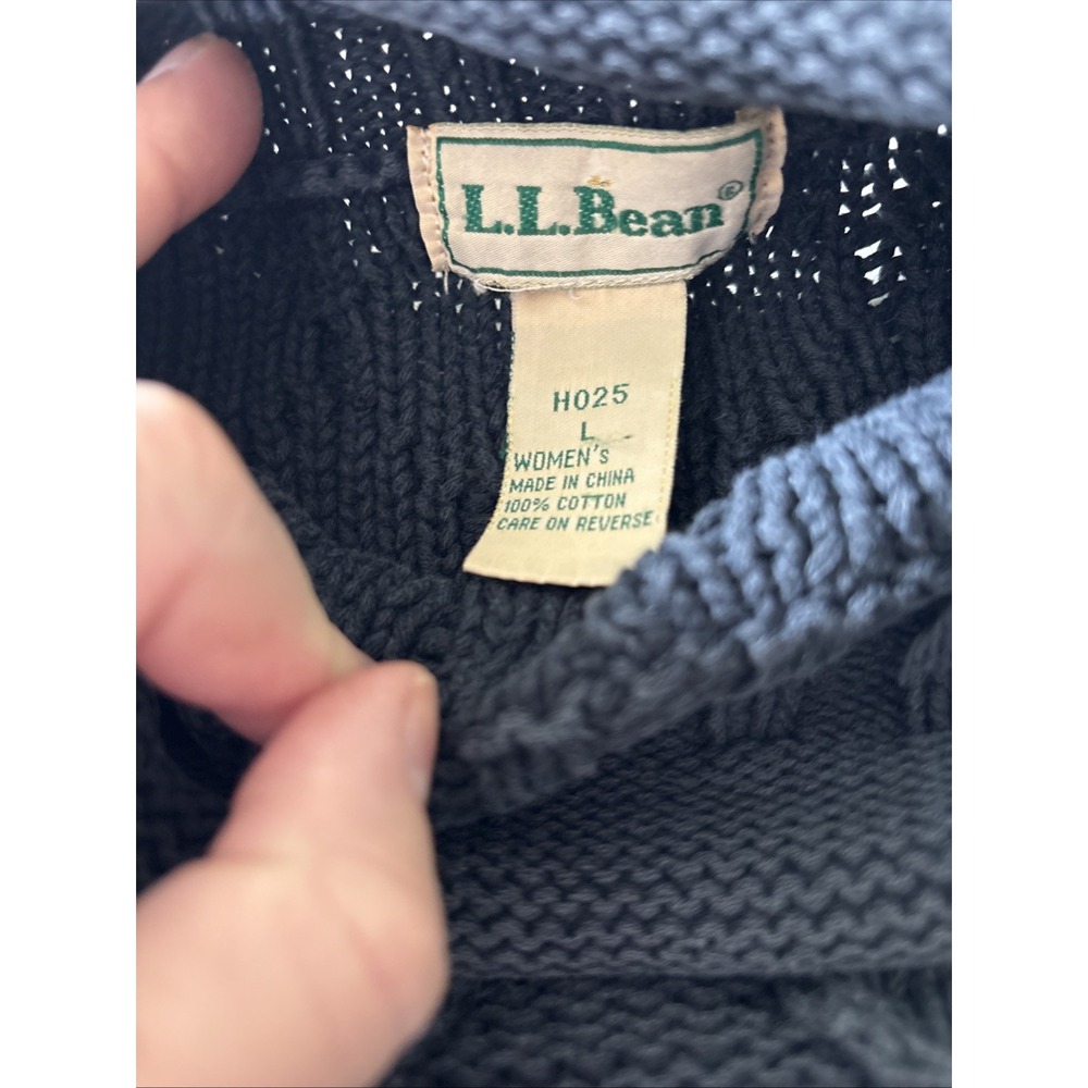 LL Bean Sweater Cotton Vintage Chunky Fisherman Embroidered Cable Y2K  Size L - Picture 3 of 7